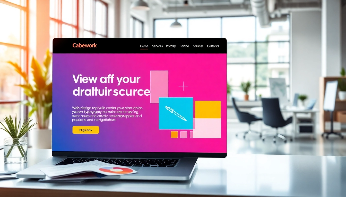 Hereford Website Designers creating modern website layouts in a vibrant office setting.