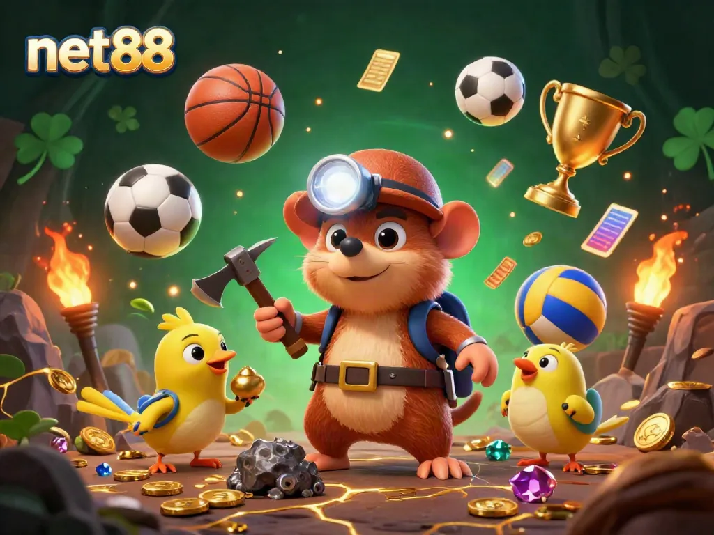 Engage in thrilling gambling at net88 with vibrant 3D gaming elements and characters, showcasing exciting online betting.