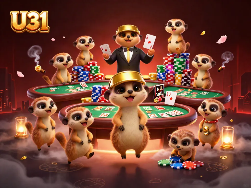 U31 meerkats engaging in exciting casino action surrounded by poker and vibrant elements