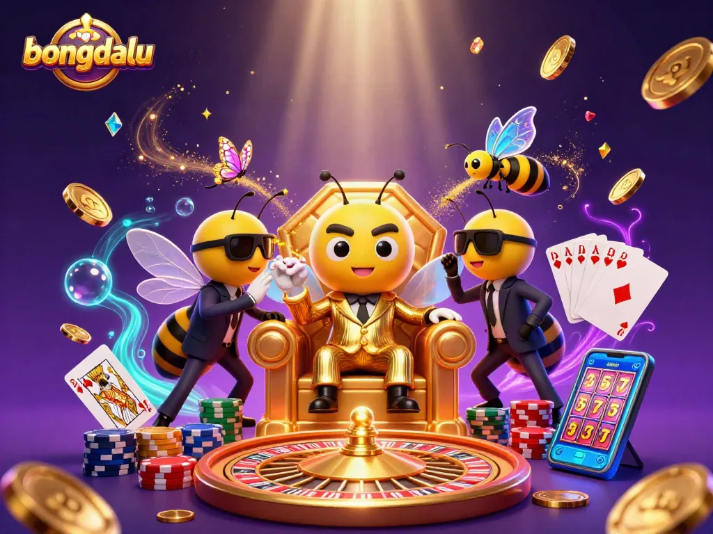 Experience thrilling soccer insights on Bongdalu as a bumblebee mob boss presides over a whimsical casino scene.