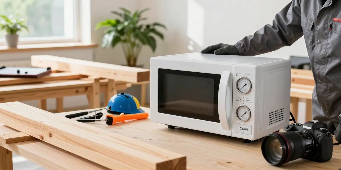 Shashel technician using microwave equipment for effective pest removal in wood.