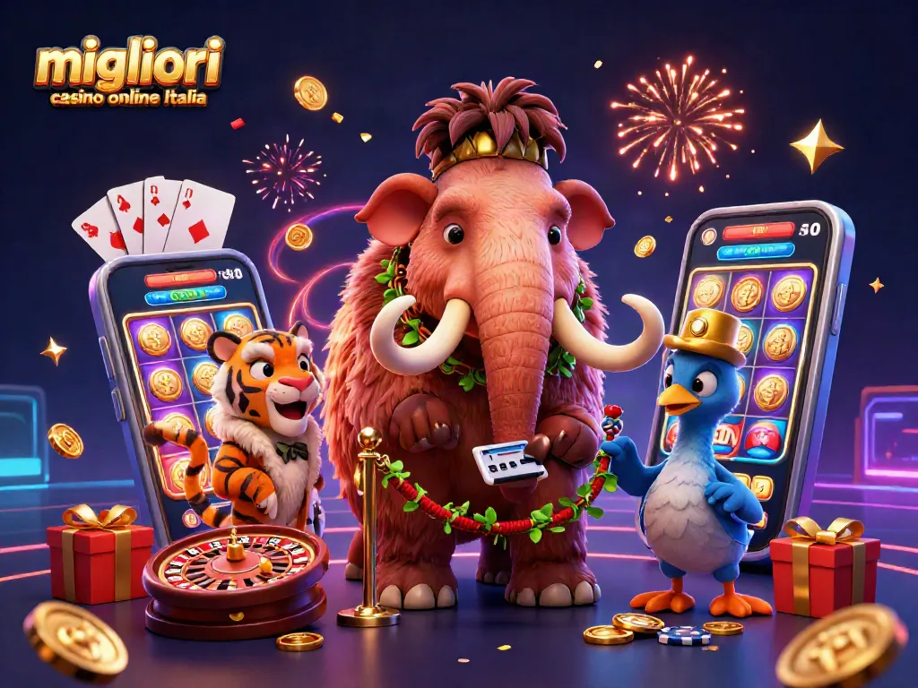 I migliori casino online Italia offrono esperienze uniche con mammut e tigri siberiane in un'illustrazione vivace e colorata.
