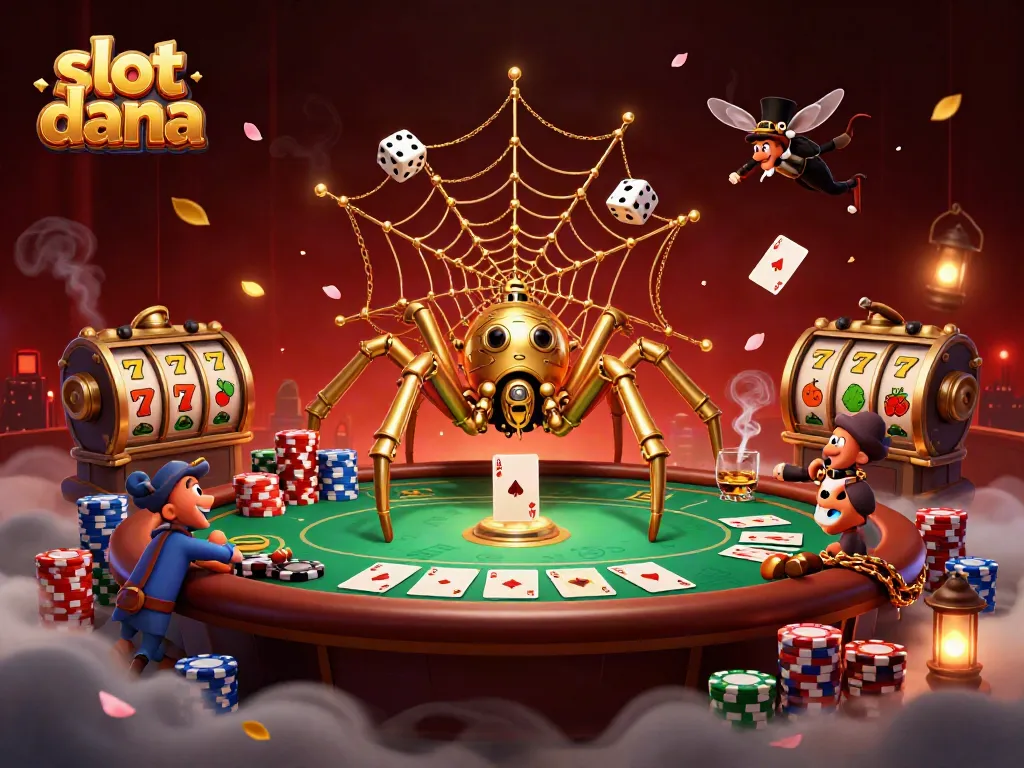 Play thrilling slot dana games with a whimsical 3D steampunk spider and poker elements.