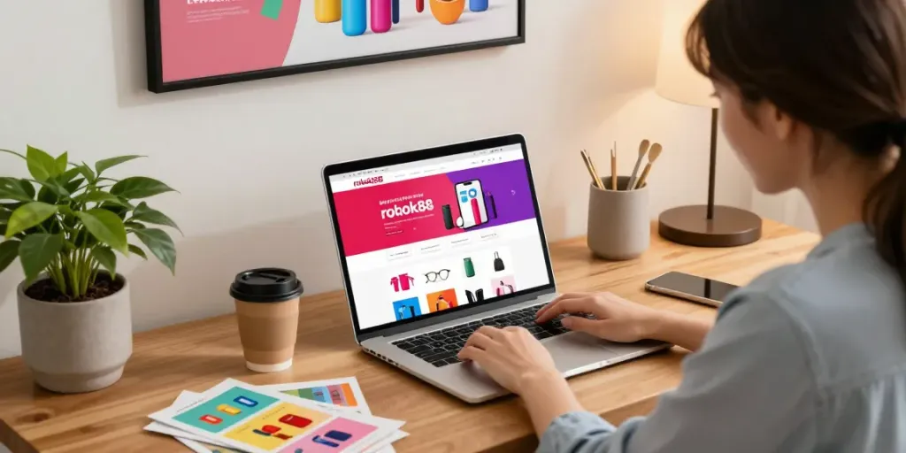 Engaged user exploring rokok88 merchandise on a stylish laptop.
