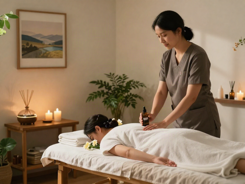 Relaxing 화성출장마사지 experience in a tranquil spa setting with calming elements.