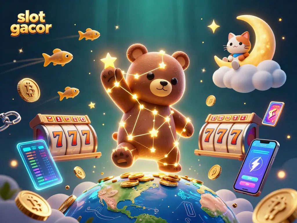 Menangkan slot gacor dengan permainan menarik dan simbol beruntung dalam ilustrasi kasino.