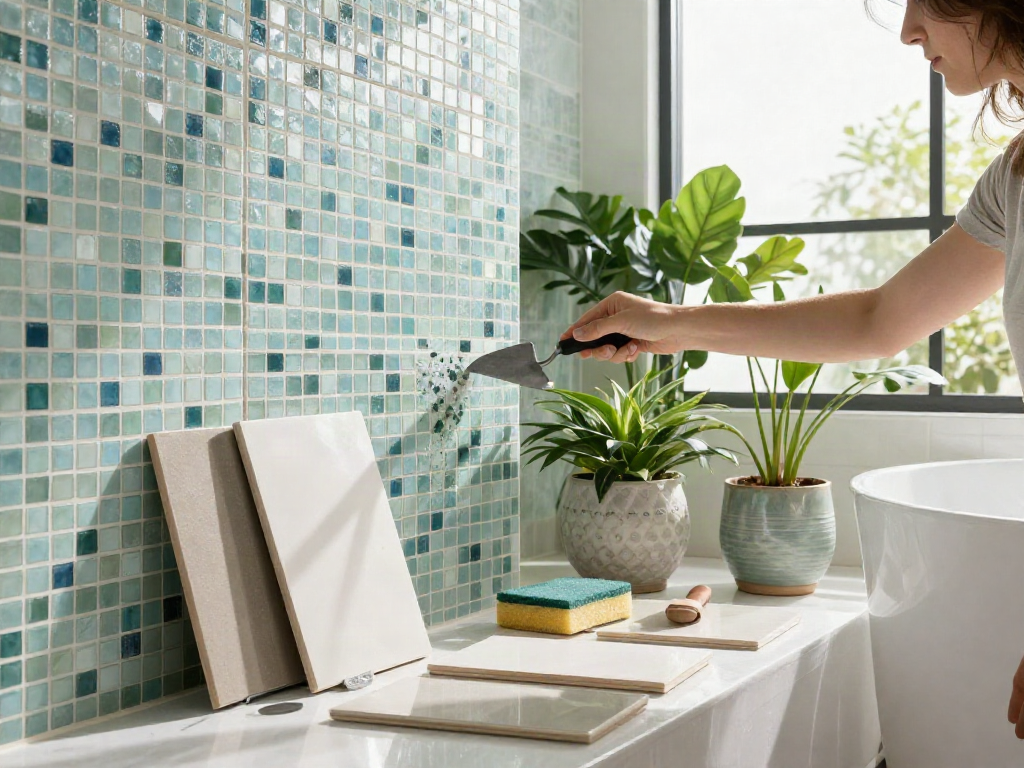 Mosaic tiles Sydney enhancing a stylish modern bathroom with natural light.