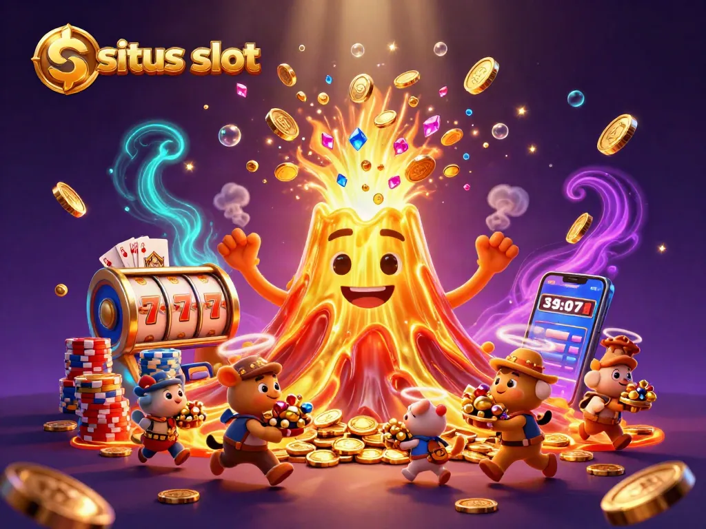 Experience exhilarating situs slot action with colorful treasures and vibrant casino elements in an animated scene.