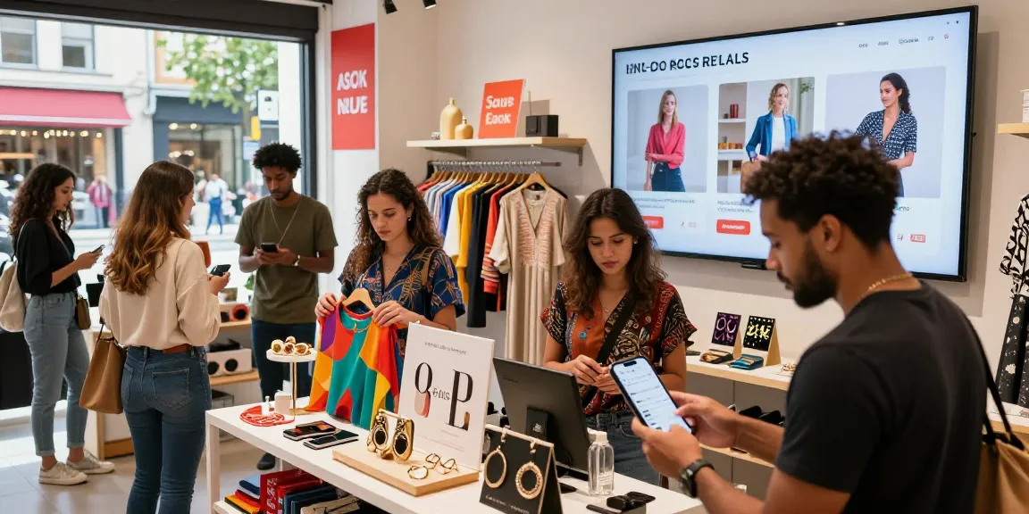 Shoppers engaging with trendy products at ebbfilter.com during a lively online sale