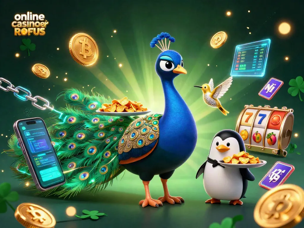 Experience excitement at online casinoer uden ROFUS with vibrant 3D illustration of gaming elements and lively characters.