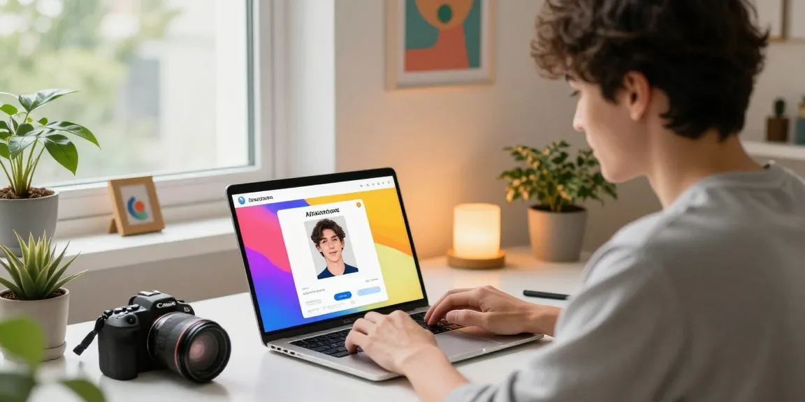 Youth taking an attractiveness test online with an engaging interface on a stylish laptop.