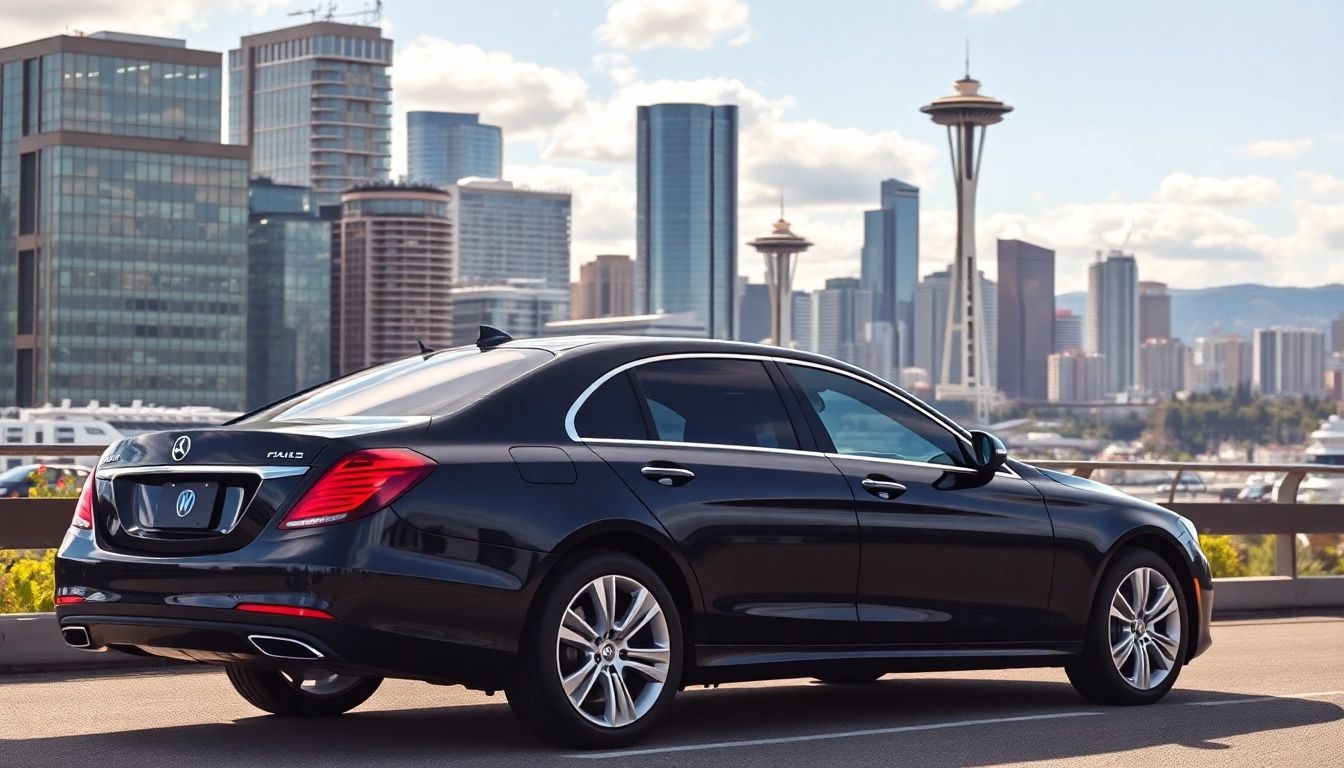 Experience seamless travel with a premium seattle to vancouver car service, showcasing elegant vehicles and city views.
