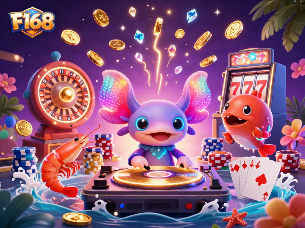 Experience gaming excellence at F168 with a vibrant underwater casino scene featuring lively characters and game elements.