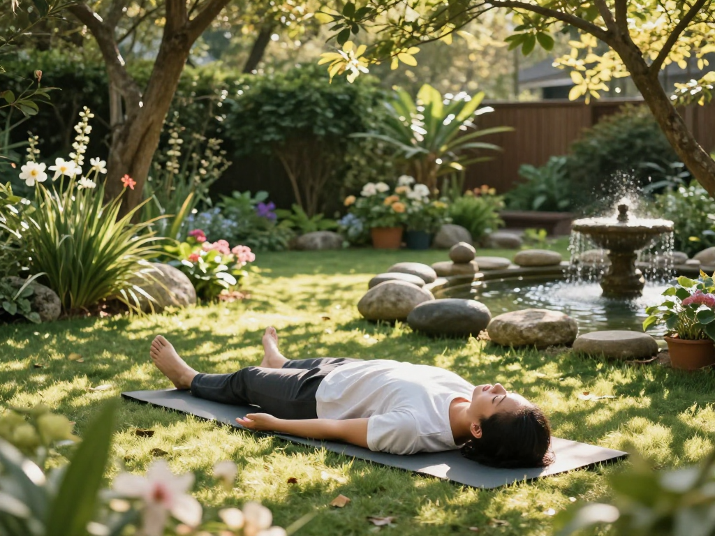 Mindful yoga practice in a serene garden setting emphasizing mantra88 wellness