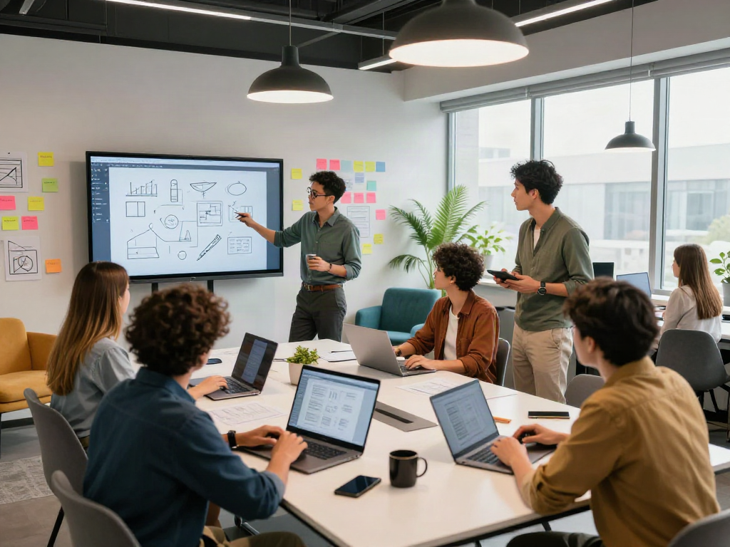 Équipe dynamique utilisant Atlas pro ontv dans un espace de travail moderne.