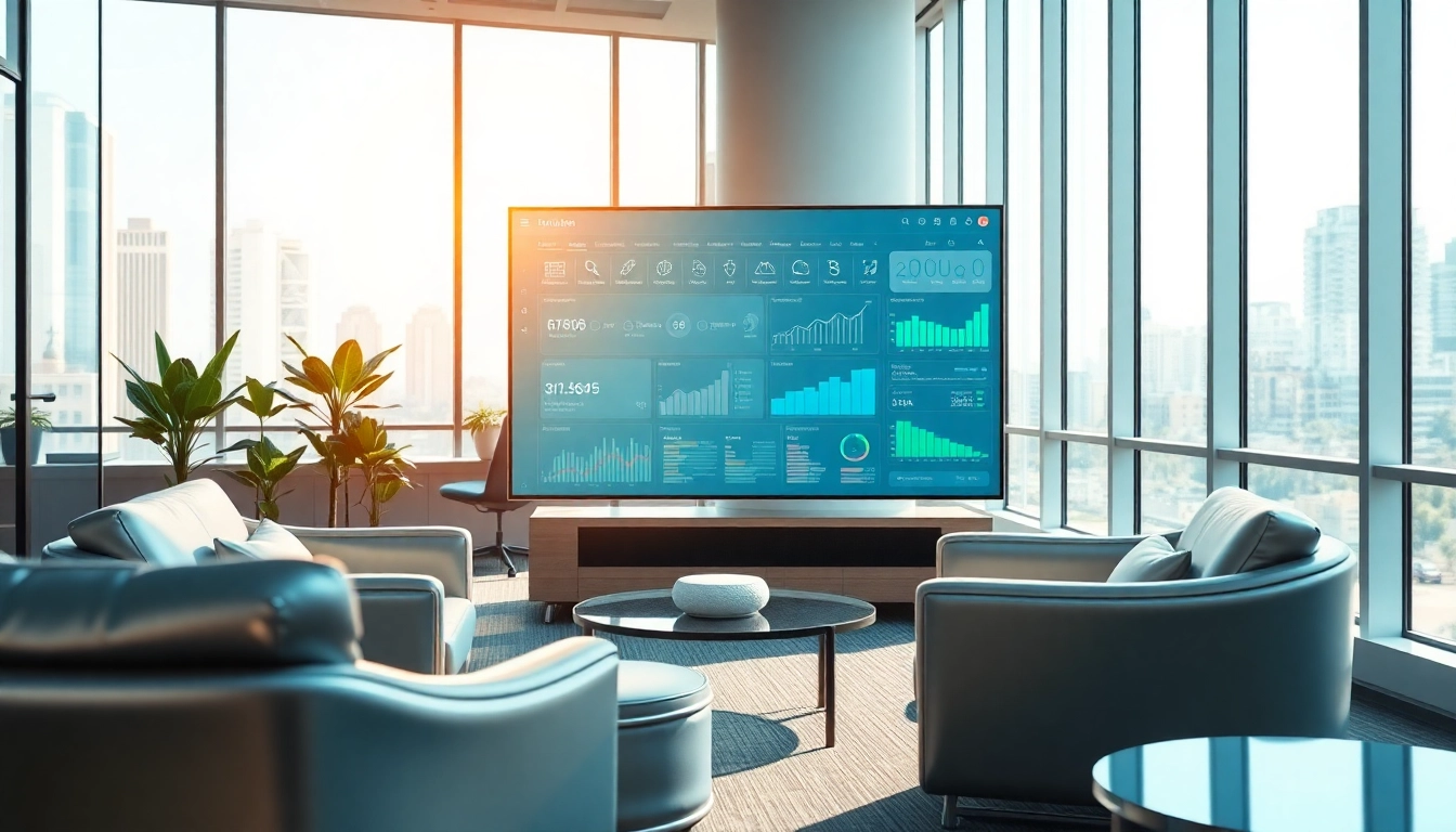 Illustration of enterprise search ai interface in a modern office setting, representing productivity.