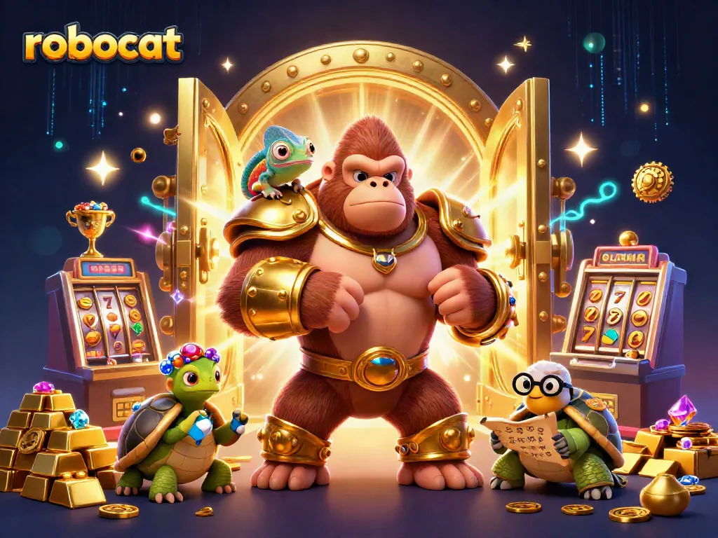 robocat illustration featuring characters and dynamic jackpot elements enhancing the online casino experience