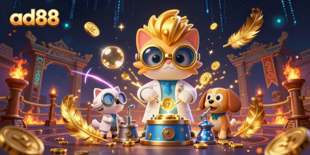 Experience thrilling games at ad88 with vibrant characters and casino elements in an exciting atmosphere.