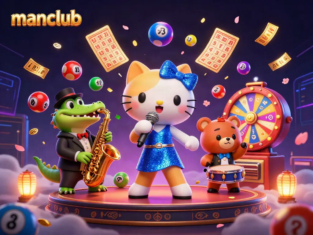 Engage with manclub's vibrant casino scene featuring a singing cat, saxophonist crocodile, and drumming bear.