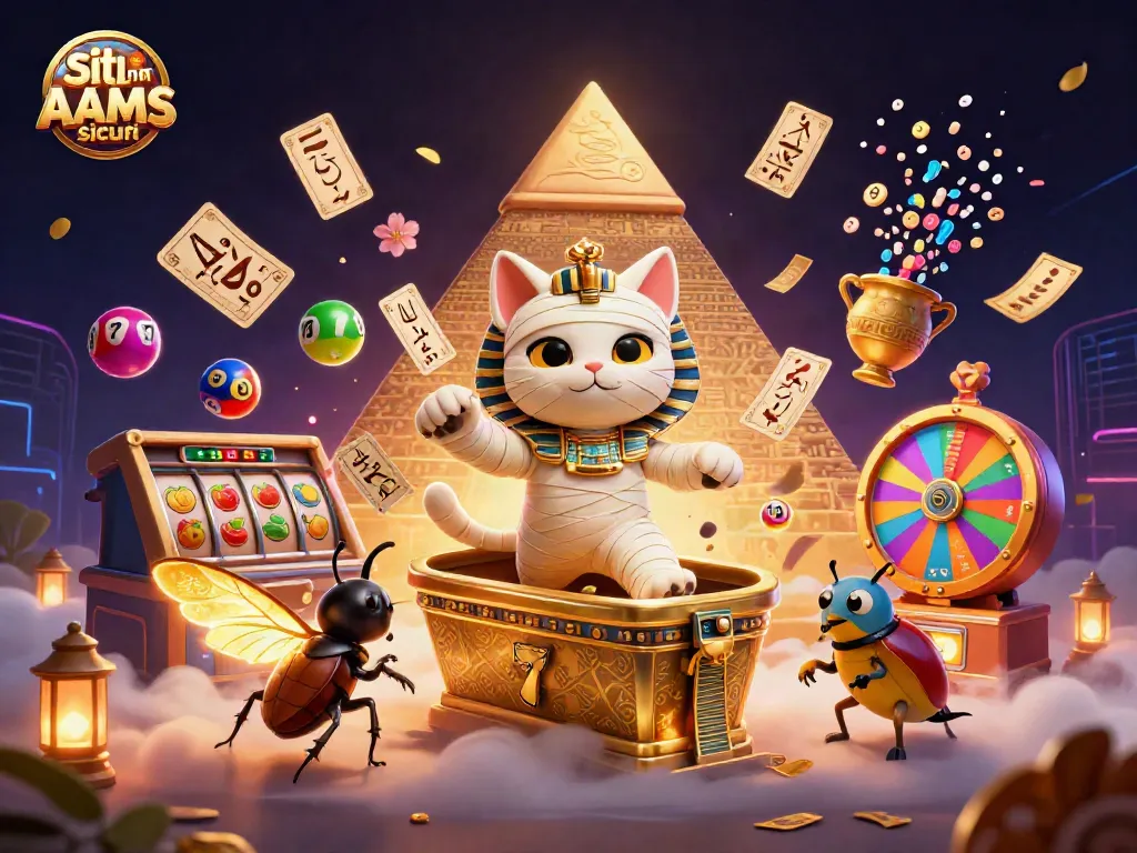 Gioca nei siti non AAMS sicuri con un gatto mummia egiziano e simboli di gioco in un casinò affascinante.