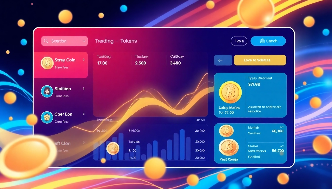 Discover the latest in trending coins listing with a dynamic digital interface showcasing popular tokens.