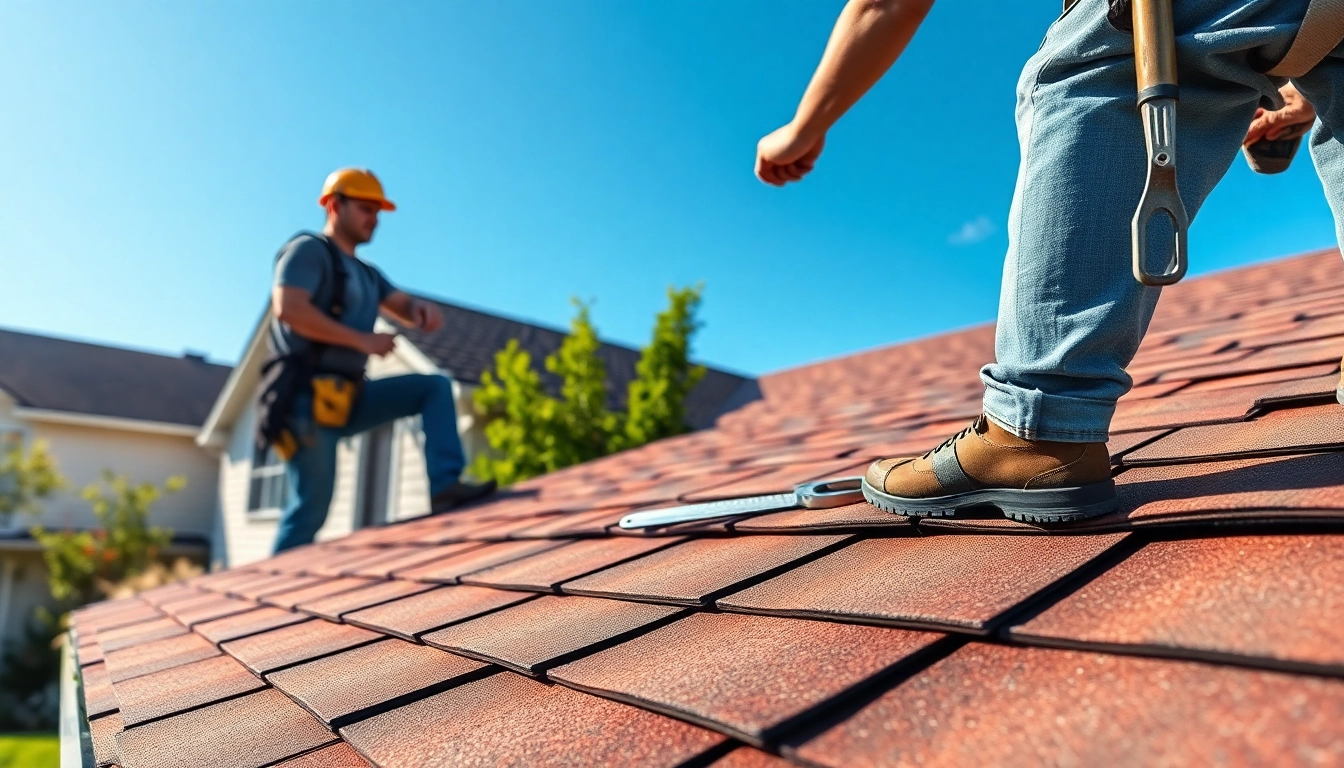 Roof repair work being expertly carried out on a residential building.