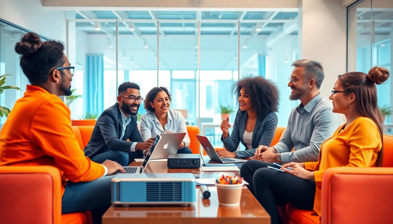 Team collaboration discussing wan strategies in a bright office setting.