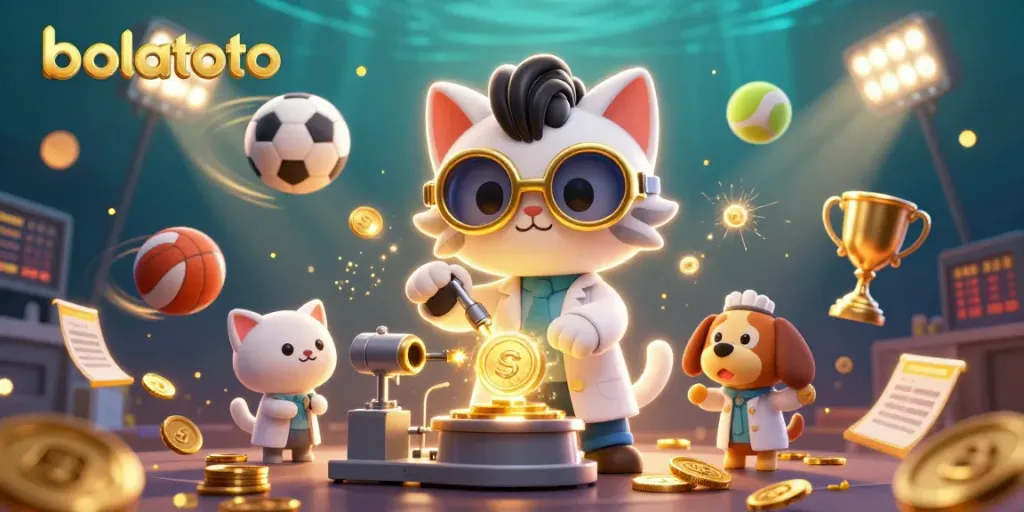 Engage with bolatoto casino excitement as cartoon characters create wealth amidst dynamic sports elements.