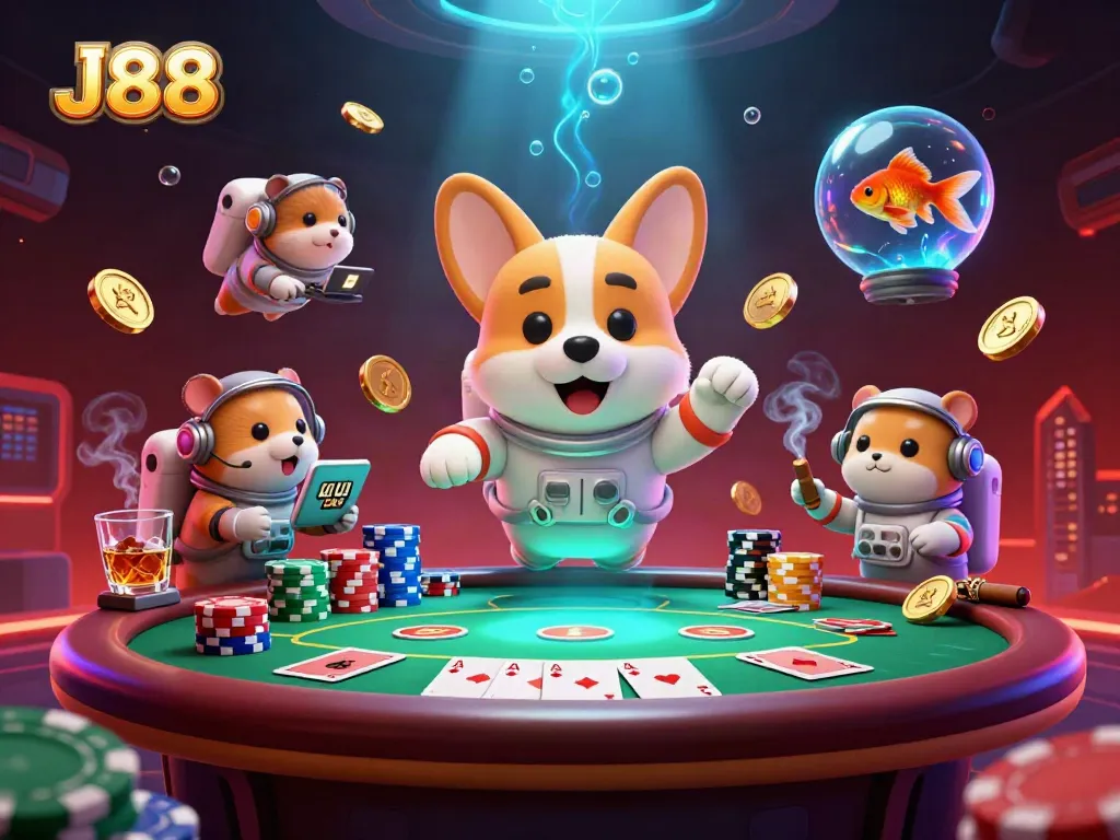Experience high-stakes action with J88 in a thrilling space casino scene full of poker excitement.