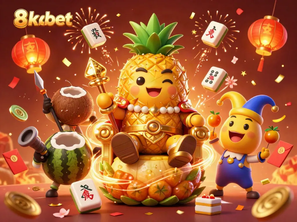 Engage with 8xbet's vibrant 3D casino illustration featuring dynamic casino characters and elements.