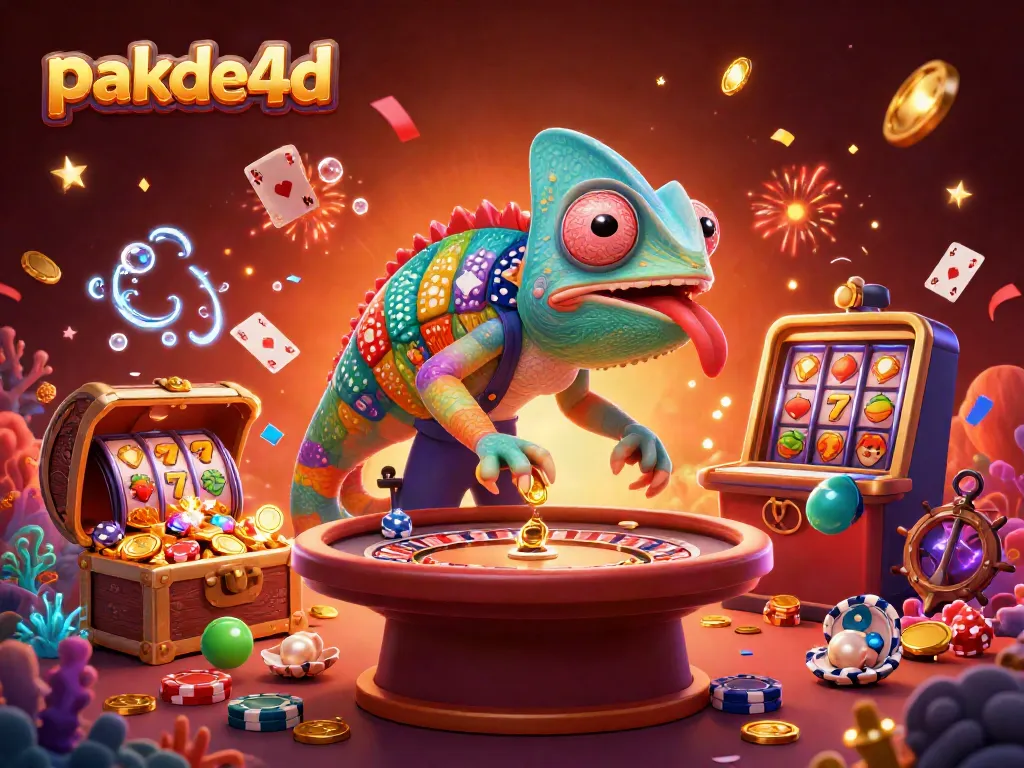 Engage in thrilling online slots with pakde4d, featuring a chameleon owner and dynamic game elements.