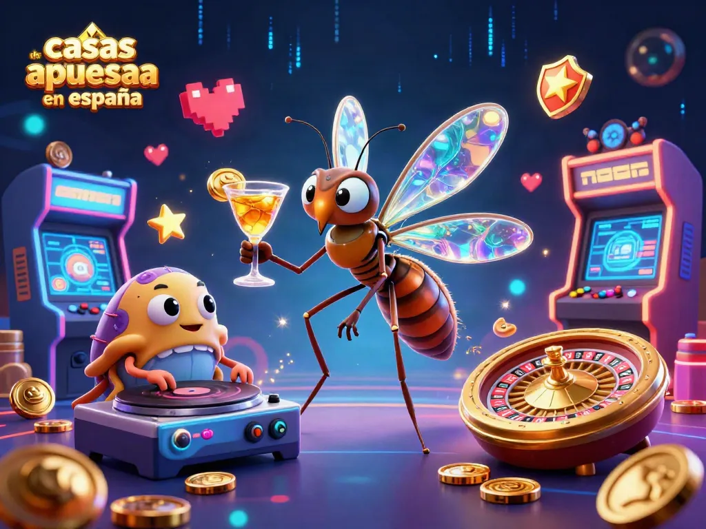 Casas de apuestas en España: Apuesta con nuestros coloridos personajes de casino animados en una escena vibrante.