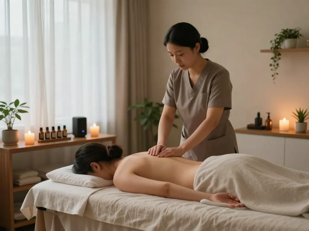 Relaxation during a 수유동출장마사지 session with soothing environment and calming elements.