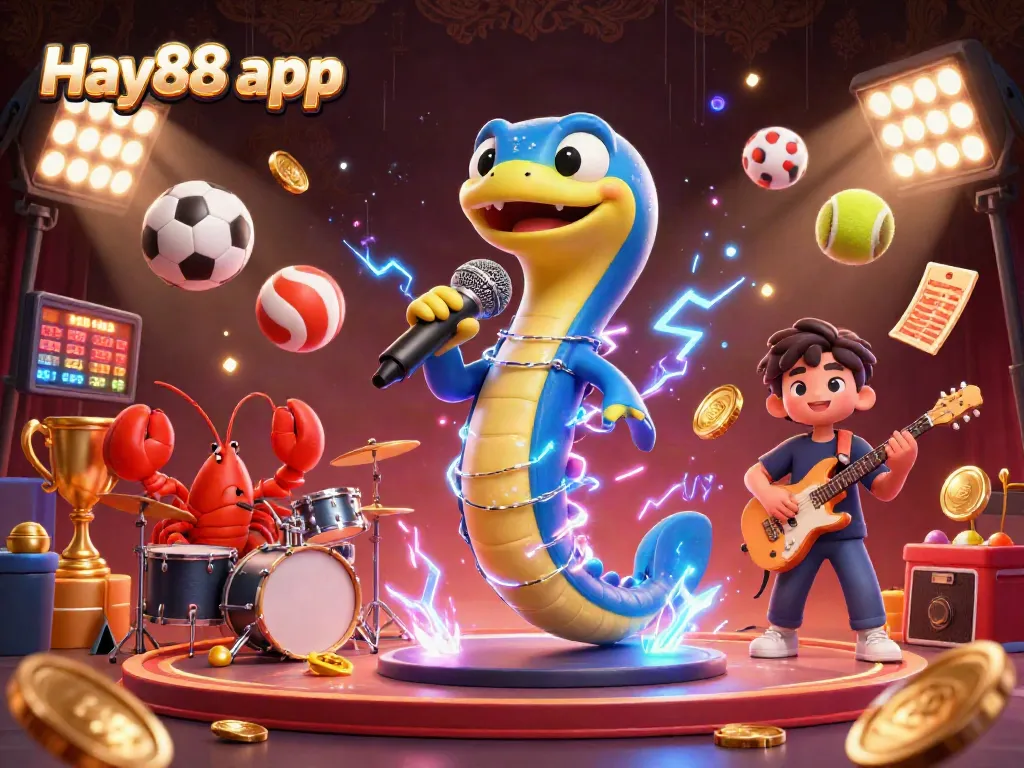 Engage with Hay88 app featuring a vibrant DJ eel and a dynamic underwater casino scene.