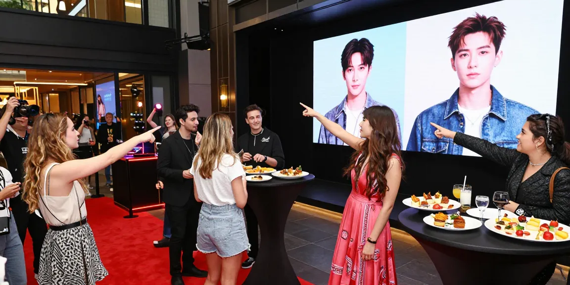 Celebrities that look alike showcased at a vibrant urban event, with attendees engaged and enjoying the atmosphere.