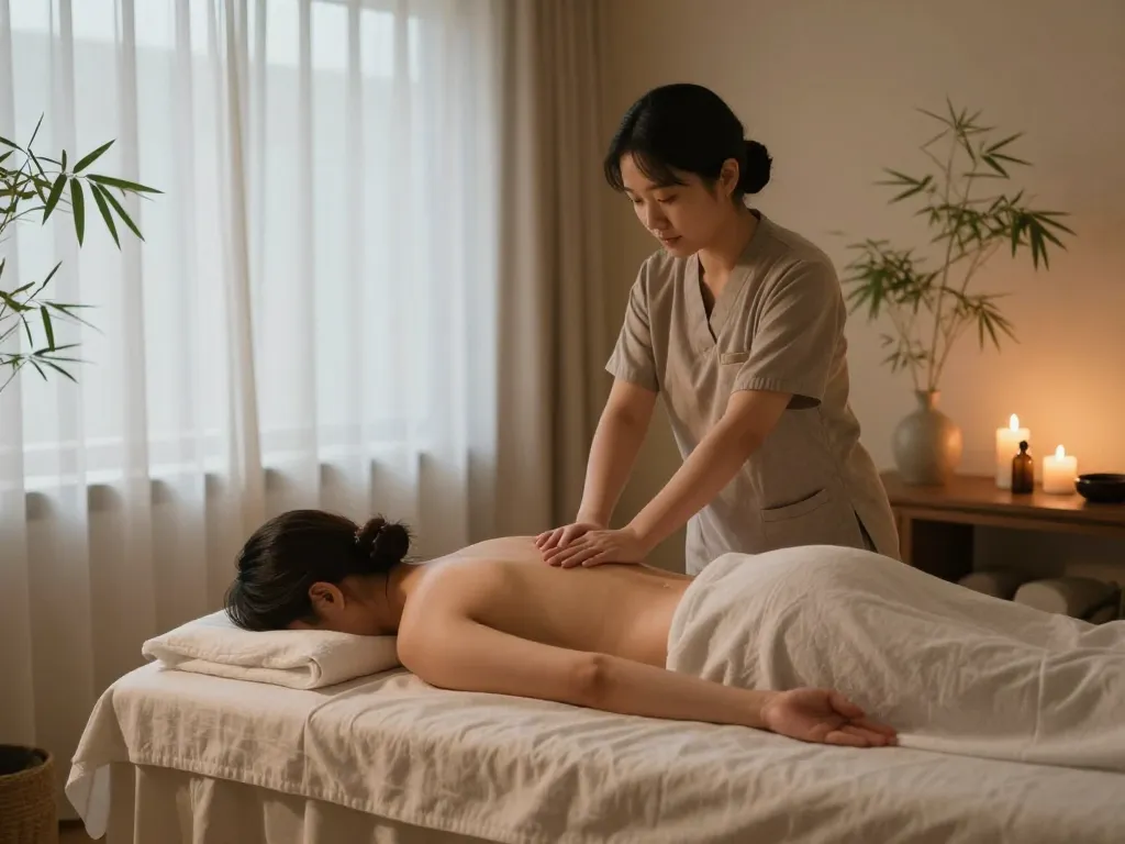 편안한 요소가 가득한 평화로운 분위기에서의 진정 효과가 있는 논현동마사지 치료 세션.