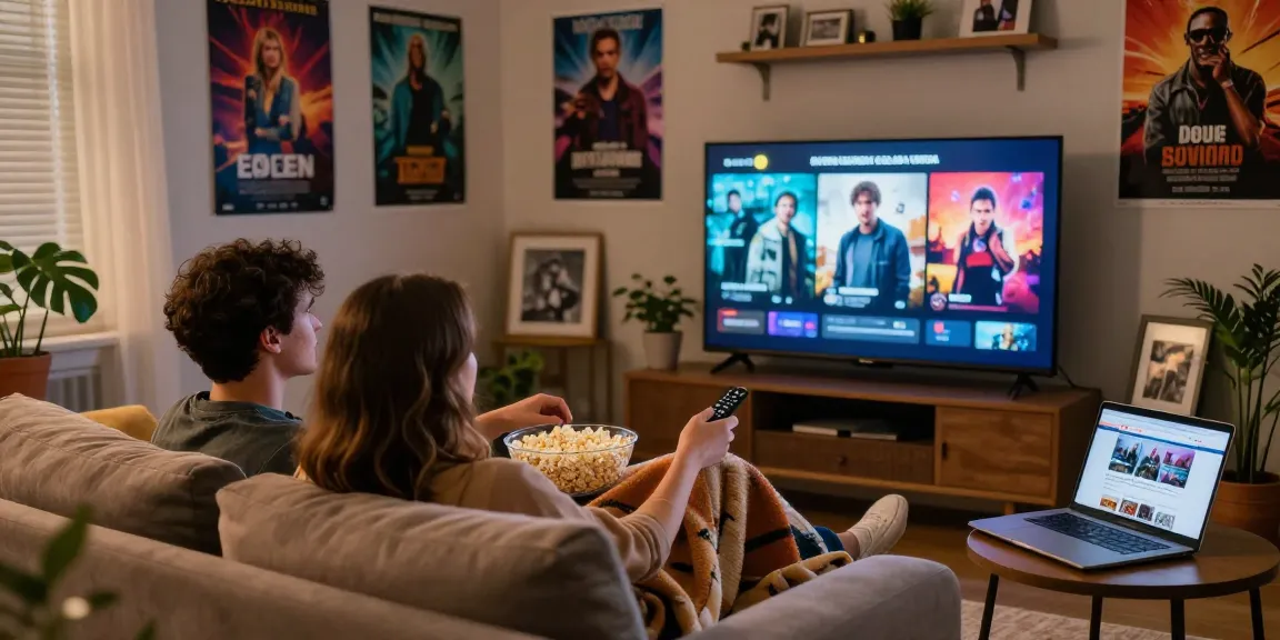 Watch Movies2watch with a cozy couple at home, enjoying film night.
