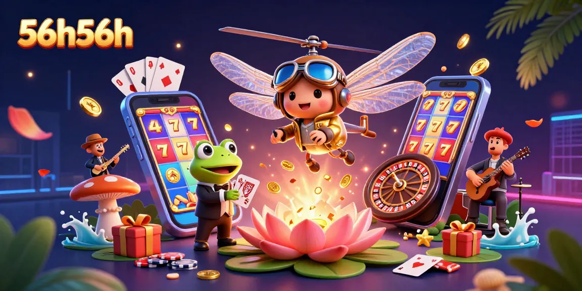 Experience exciting gaming action at 56h56h with a vibrant casino scene featuring frogs and musicians.