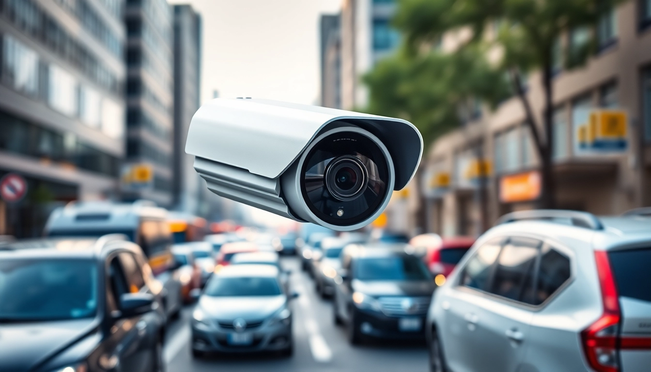 Enhancing security with a license plate recognition camera in an urban setting.