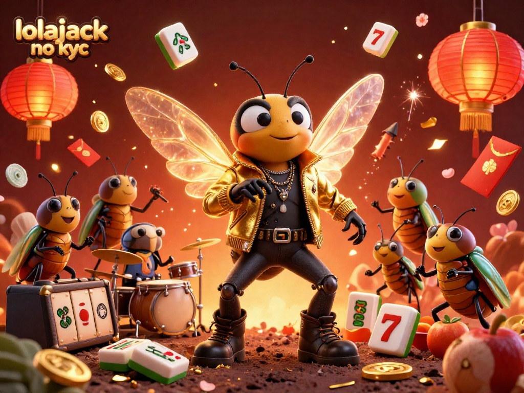 Spin into luck with lolajack no kyc, featuring a rock star and vibrant game elements.