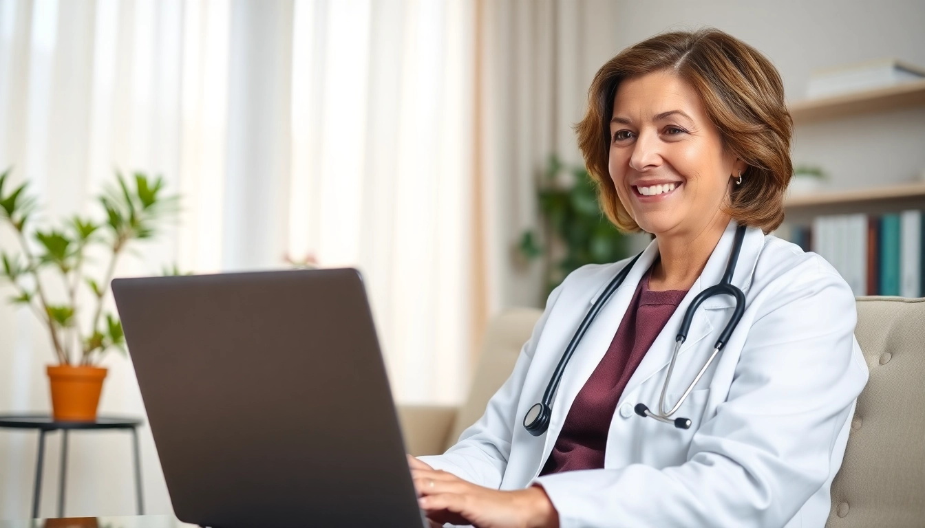 Telehealth doctor for prescriptions offering virtual consults from a cozy home setting.