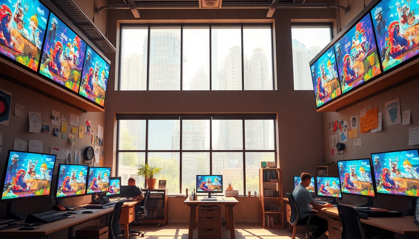 Animationsagentur in einem kreativen Studio mit lebendigen Farben und inspirierender Atmosphäre.