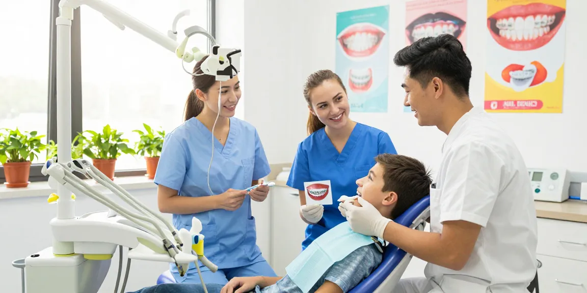Teen receiving orthodontic consultation at dentist Hawthorn with friendly dental team.