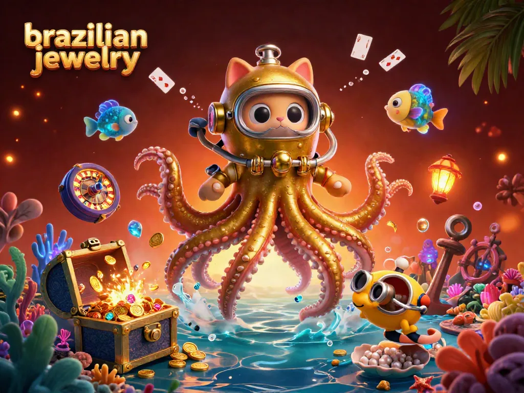 Engage with our stunning Brazilian jewelry inspired scene featuring vibrant creatures and casino elements.