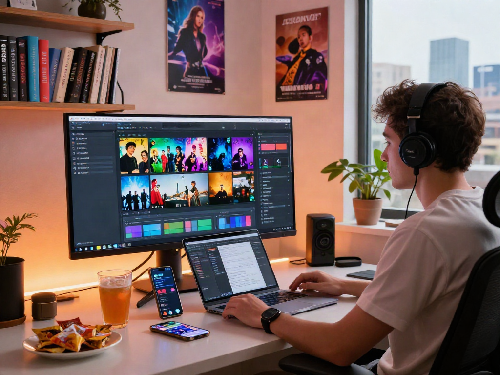 Pikashow streaming interface displayed on a modern workspace, showcasing vibrant entertainment culture.