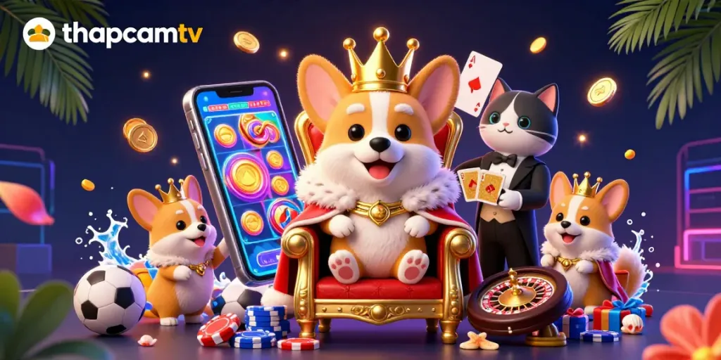 Experience thapcamtv's live sports action with an engaging 3D illustration of thrilling gaming elements.