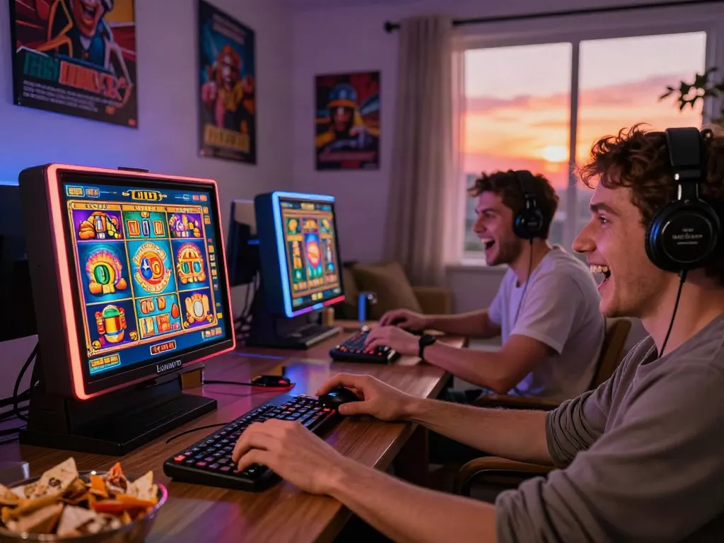 Engaging players enjoying luxury12 slot games with quick payouts in a cozy living room.