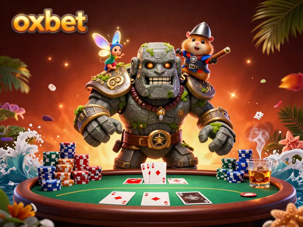 Experience the thrill of oxbet with dynamic gaming scenes featuring characters and casino elements.