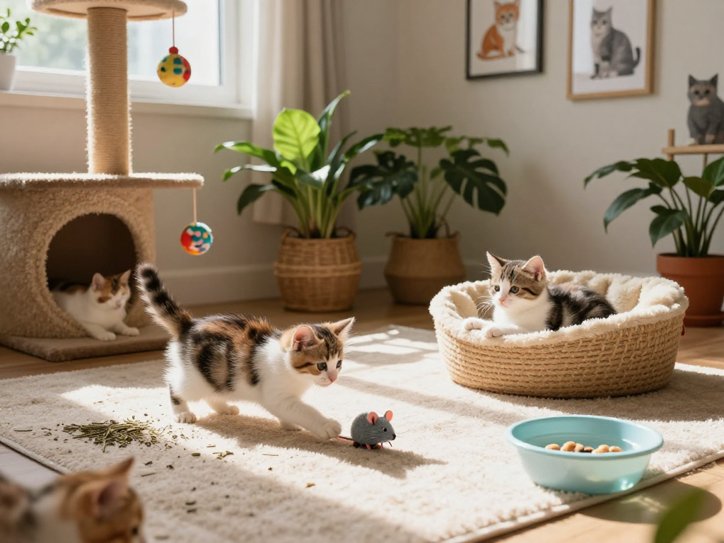 Playful kittens enjoying time with a cat lover at home, featuring rokok88 accessories for pet care.