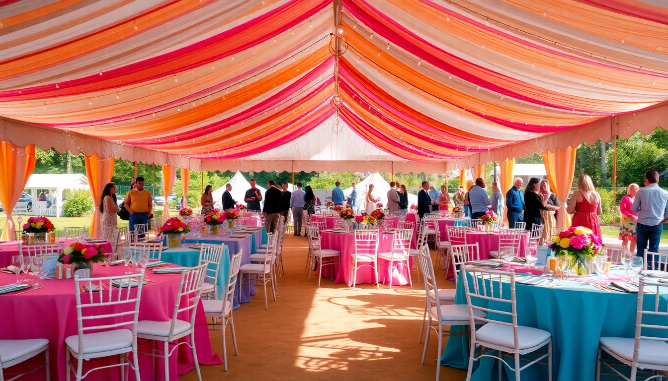 Celebrate in style with stunning Event Rentals showcasing beautifully decorated tents and tables.